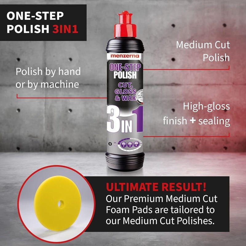 menzerna All-in-One polishing Kit I Car polishing Set with One-Step Polish 3in1 (16oz) and 6 Inch Polishing Pad I Moderate Scratch Remover, high Gloss and Wax Kit for All Types of Vehicles - Image 3